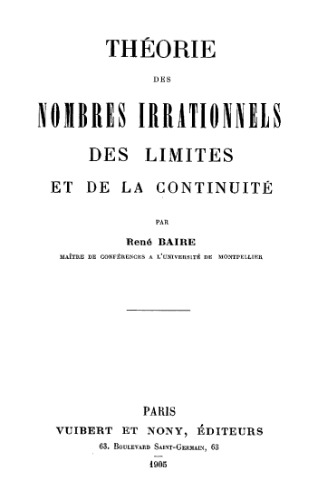 Theorie des nombres irrationnels, des limites et de la continuite