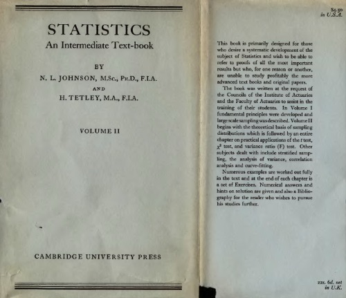 Statistics. An Intermediate Text Book. Volumes II