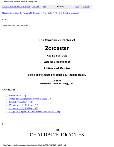 The Chaldaean Oracles of Zoroaster