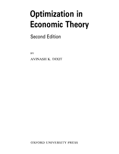 Optimization in Economic Theory