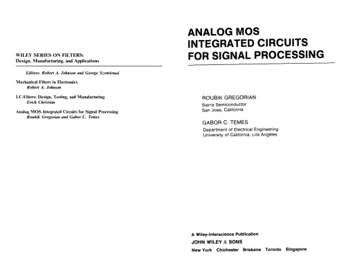 Analog MOS Integrated Circuits for Signal Processing