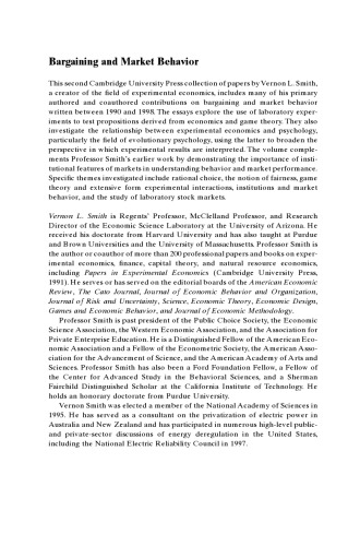 Bargaining and Market Behavior: Essays in Experimental Economics