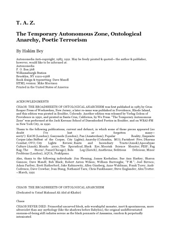T.A.Z the temporary autonomous zone, ontological anarchy, poetic terrorism