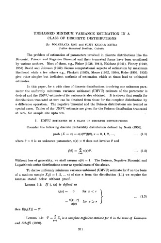 Unbiassed Minimum Variance Estimation in a Class of Discrete Distributions