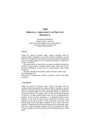 Civil Law and Economics (Encyclopedia of Law and Economics , Vol 2)