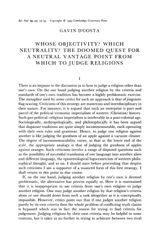 Whose Objectivity? Which Neutrality? The Doomed Quest for a Neutral Vantage Point from which to Judge Religions