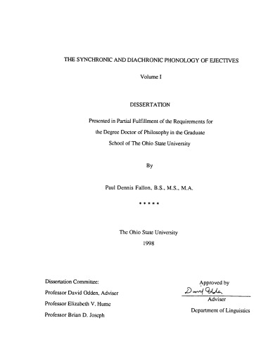 The synchronic and diachronic phonology of ejectives