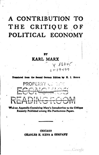 A Contribution to the Critique of Political Economy