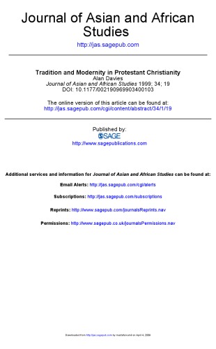 Tradition and Modernity in Protestant Christianity (Article)