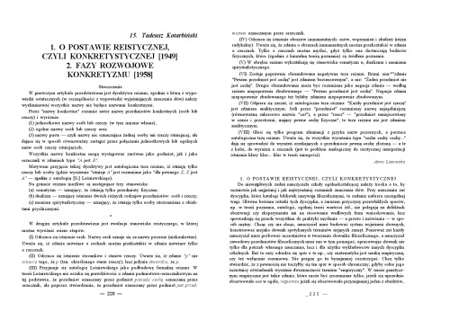 O postawie reistycznej, czyli konkretystycznej  1949  + Fazy rozwojowe konkretyzmu  1958