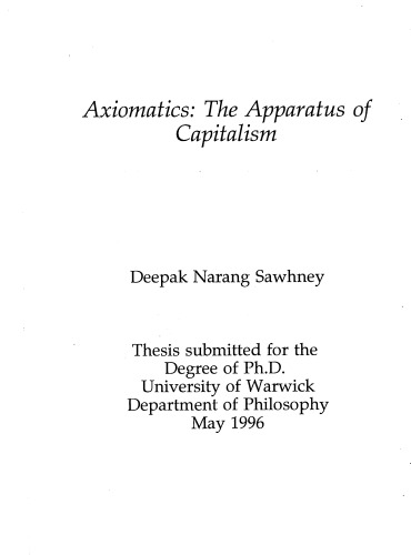 Axiomatics: The Apparatus of Capitalism