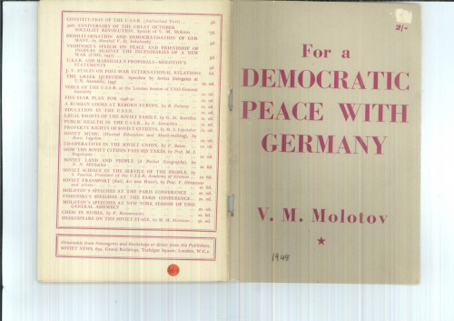 For a democratic peace with Germany: Speeches and statements made at the London session of the Council of Foreign Ministers, November 25-December 15, 1947