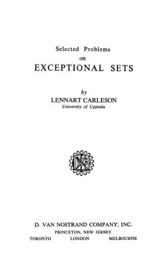 Selected problems on exceptional sets (Van Nostrand mathematical studies, no. 13)