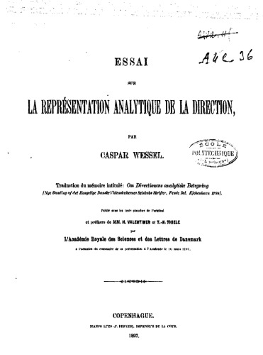 Essai sur la représentation analytique de la direction