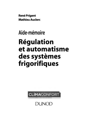 Aide-mémoire  Régulation  et automatisme  des systèmes  frigorifiques