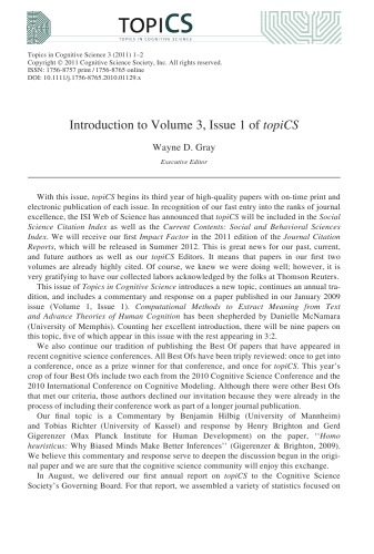 topicCS - Topics in Cognitive Science, Volume 3, Issue 1