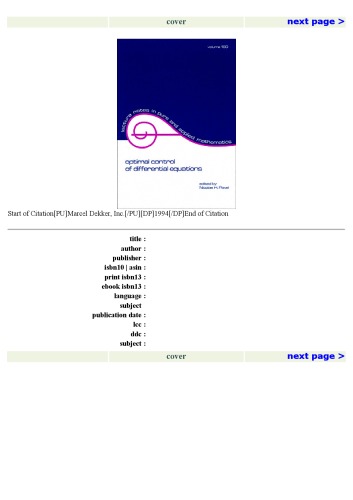 Optimal Control of Differential Equations