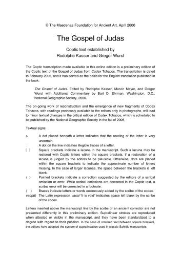 The Gospel of Judas. Codex Tchacos