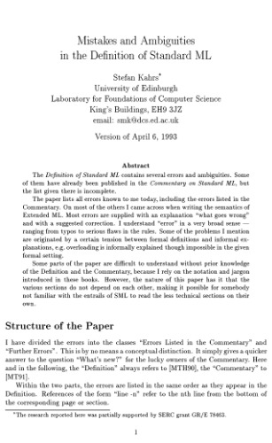 Mistakes and ambiguities in the definition of Standard ML