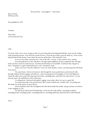 The Gormenghast Trilogy 3: Titus Alone