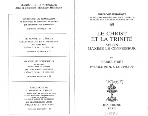 Le Christ et la Trinité selon Maxime le Confesseur (Maximus the Confessor)