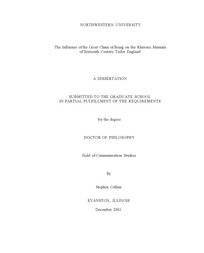 The influence of the Great Chain of Being on the rhetoric manuals of sixteenth century Tudor England