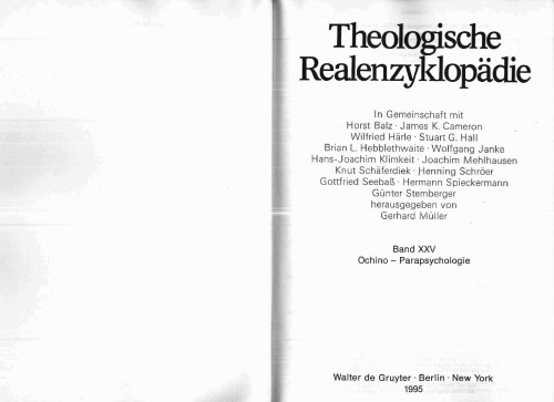 Theologische Realenzyklopädie, Bd 25: Ochino - Parapsychologie