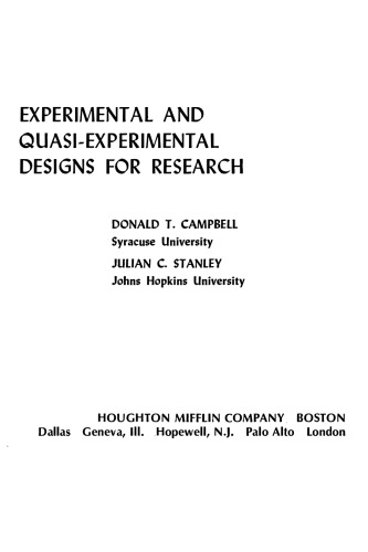 Experimental and Quasi-Experimental Designs for Research