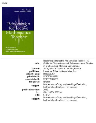 Becoming A Reflective Mathematics Teacher: A Guide for Observations and Self-assessment