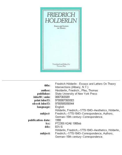 Friedrich Hölderlin: Essays and Letters on Theory