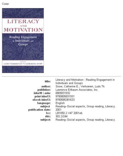 Literacy and Motivation: Reading Engagement in individuals and Groups