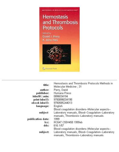 Hemostasis and Thrombosis Protocols (Methods in Molecular Medicine)