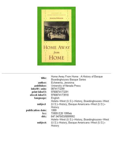 Home Away From Home: A History Of Basque Boardinghouses (The Basque Series)