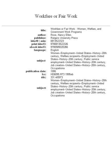 Workfare or Fair Work: Women, Welfare, and Government Work Programs