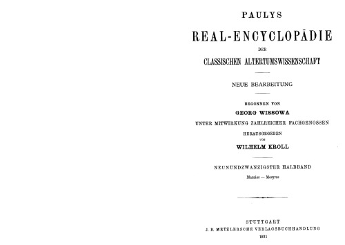 Paulys Realencyclopädie der classischen Altertumswissenschaft: neue Bearbeitung, Bd.15 2 : Mazaios-Mesyros Bd XV, Hbd XV,1