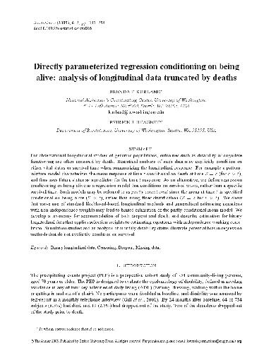 Directly parameterized regression conditioning on being alive: analysis of longitudinal data truncated by deaths