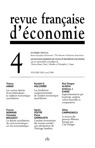 Revue française d’économie XXII 4 avril 2008 Économie autrichienne