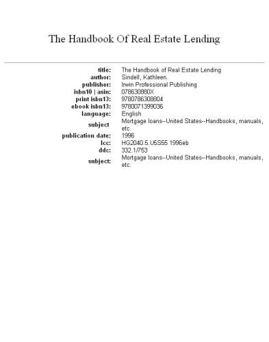 The handbook of real estate lending