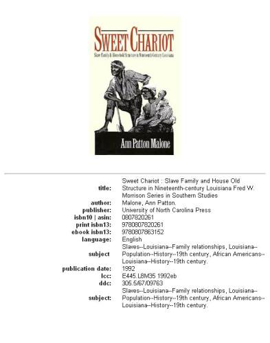 Sweet Chariot: Slave Family and Household Structure in Nineteenth-Century Louisiana (Fred W Morrison Series in Southern Studies)