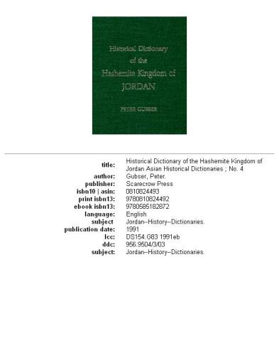 Historical Dictionary of the Hashemite Kingdom of Jordan