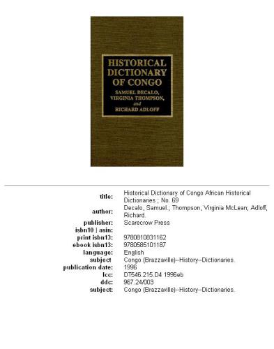 Historical Dictionary of the Congo