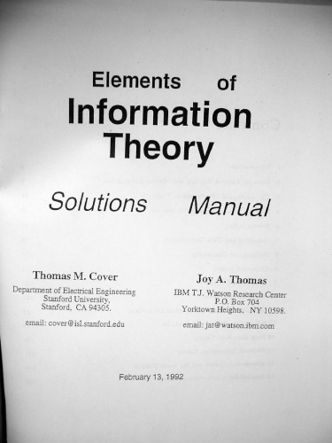 Elements of Information Theory - Solutions Manual