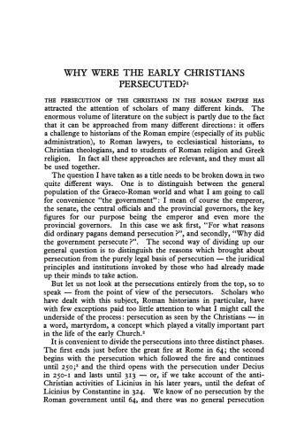 Why Were the Early Christians Persecuted?