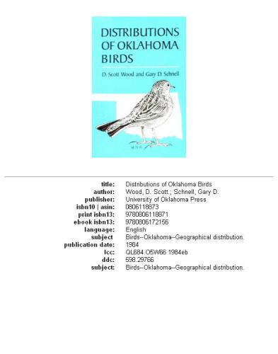 Distributions of Oklahoma Birds (Stovall Museum Publications Series)