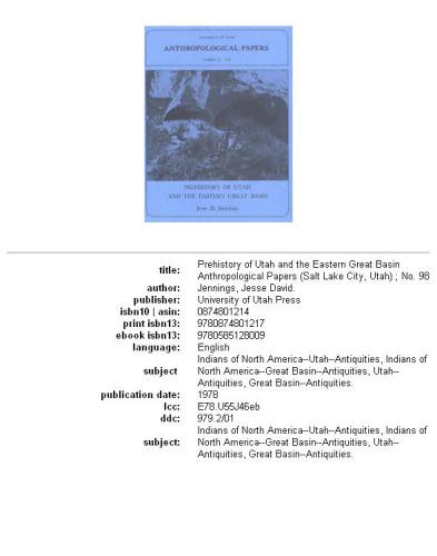 Prehistory of Utah and the Eastern Great Basin (Anthropological Papers ; No. 98)