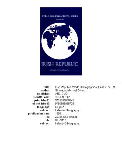 Irish Republic (World Bibliographical Series)