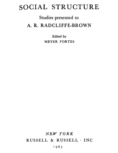 Social structure: studies presented to A. R. Radcliffe-Brown