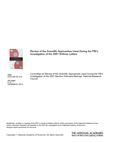 Review of the Scientific Approaches Used During the FBI's Investigation of the 2001 Anthrax Letters