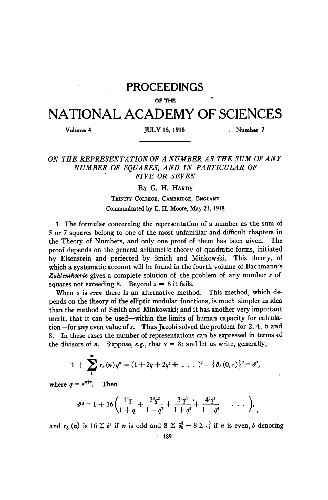 On the Representation of a Number as the Sum of any Number of Squares, and in Particular of five or