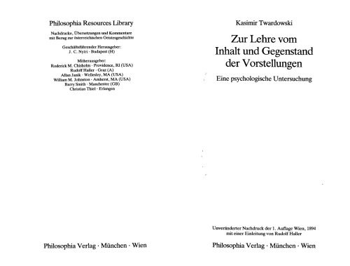 Zur Lehre vom Inhalt und Gegenstand der Vorstellungen